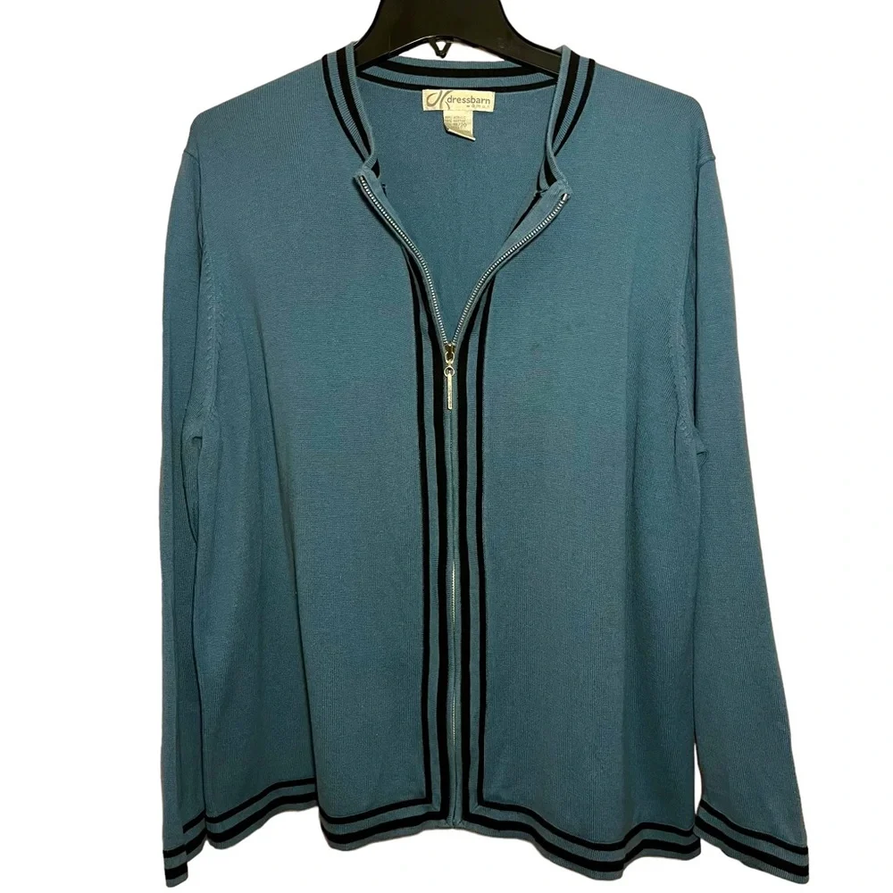 Dress Barn Women's Blue/Black Zip Up Sweater - Picture 3 of 6